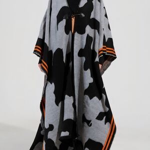 AKIRA Black and Gray Poncho with Orange Accents